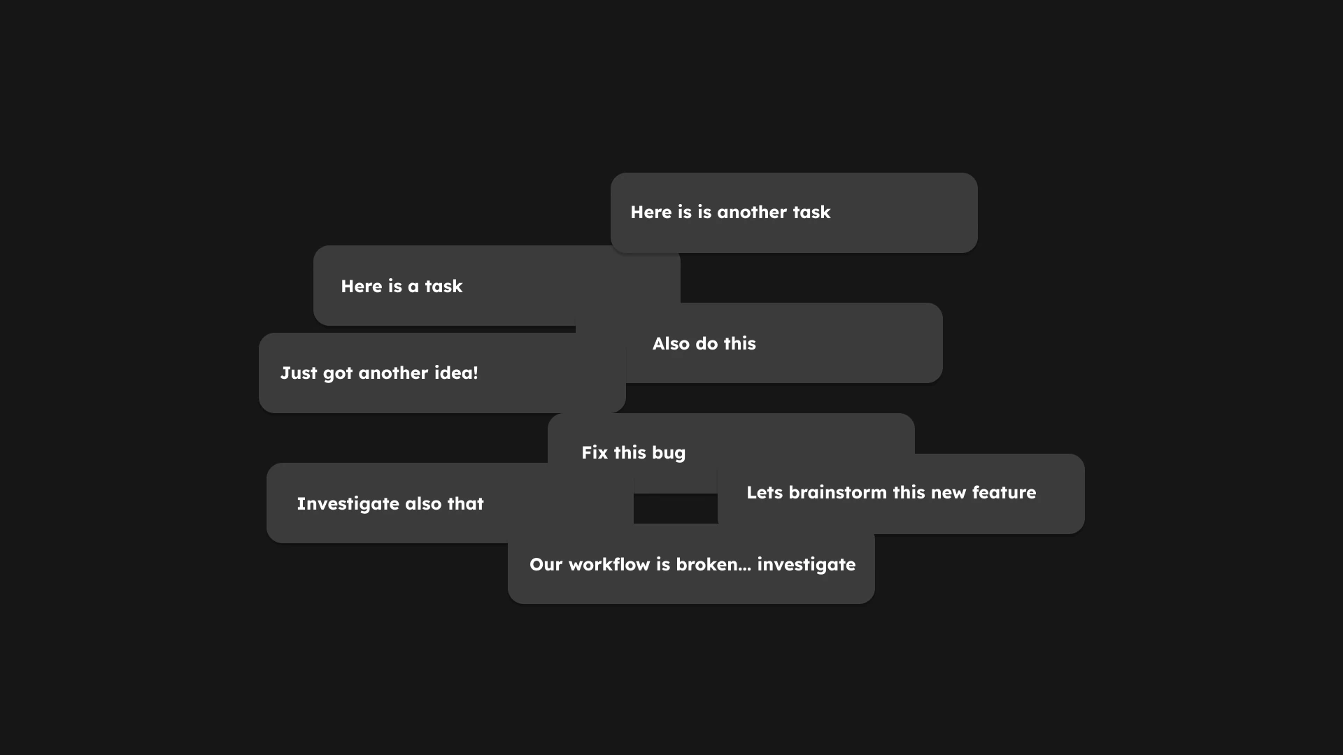 Overlapping conversations about features, bugs, research, and new ideas.